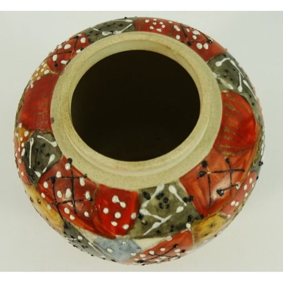 Vintage Satsuma-Style Art Vase Pottery Moriage Japanese Warrior Samurai Crazing - Picture 8 of 14